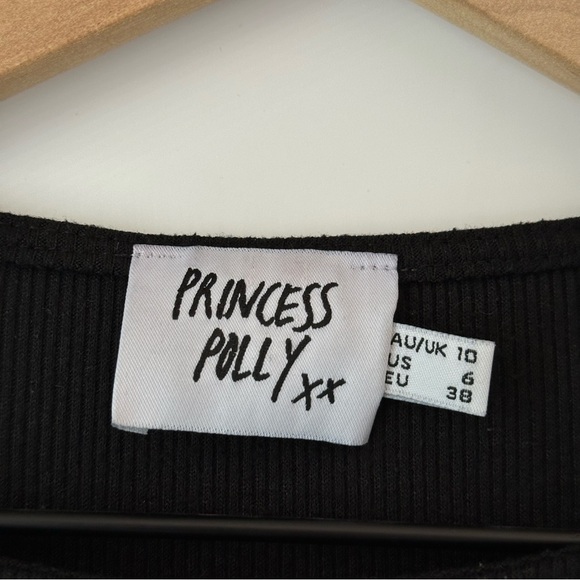 Princess Polly Black Ying Yang Long Sleeve Crop Top Size 6 Ribbed Exposed Seam - Picture 5 of 7